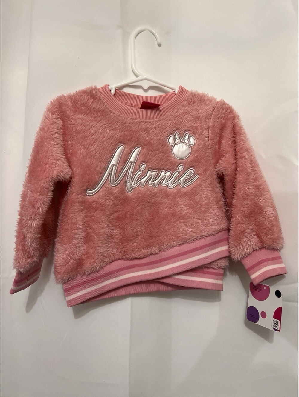 Disney Minnie Mouse Girls Plush Fuzzy Sweater 18M NWT Pink Embroidered